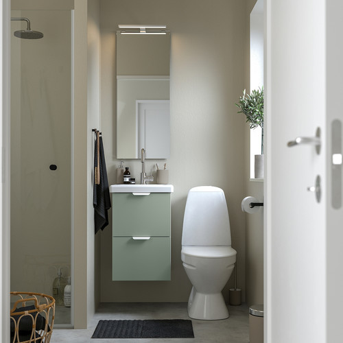 ENHET / TVÄLLEN Wash-stnd w drawers/wash-basin/tap, white/pale grey-green, 44x43x65 cm