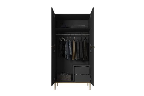 Wardrobe Nicole with Drawer Unit 100 cm, matt black, gold legs