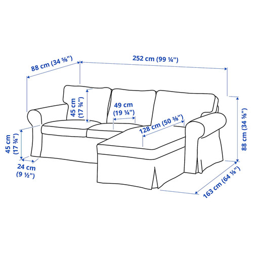 EKTORP 3-seat sofa with chaise longue, Kilanda light beige