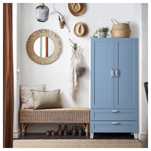 PLATSA Wardrobe with 2 doors+2 drawers, white/Sannidal blue, 80x42x173 cm