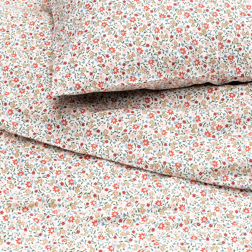 GULLNATTLJUS Duvet cover and pillowcase, white/floral pattern, 150x200/50x60 cm