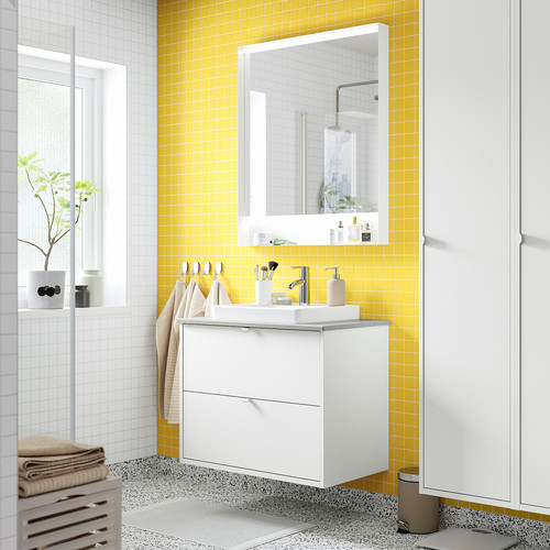HAVBÄCK / ORRSJÖN Wash-stnd w drawers/wash-basin/tap, white/grey stone effect, 82x49x71 cm