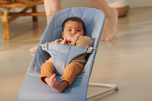 BABYBJÖRN Bliss Woven Baby Bouncer, Blue (Light Grey, Petal Quilt)
