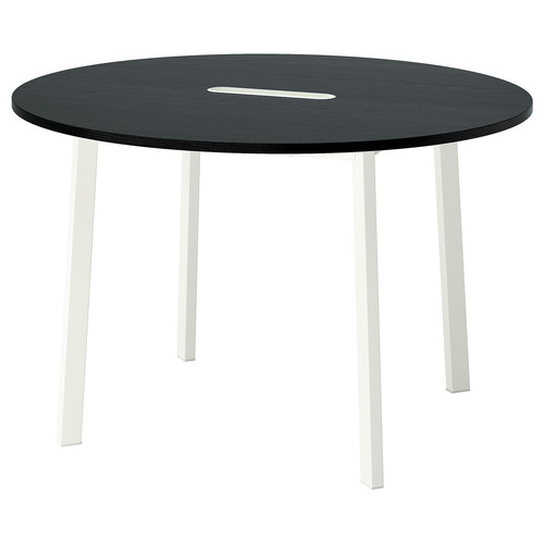 MITTZON Conference table, round black stained ash veneer/white, 120x75 cm