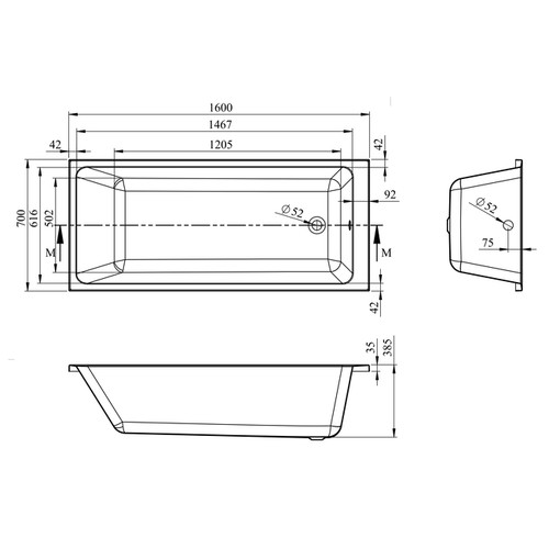 GoodHome Acrylic Bathtub Teesta 160x70 cm, white