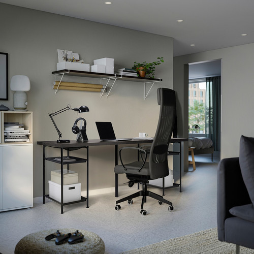 LAGKAPTEN/SPÄND Desk, black-brown/black, 200x60 cm