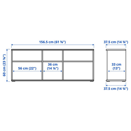 SKRUVBY TV storage combination, black-blue, 226x38x90 cm