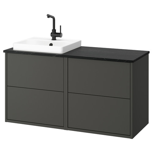 HAVBÄCK / ORRSJÖN Wash-stand/wash-basin/tap, dark grey/black marble effect, 122x49x71 cm