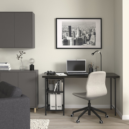 LAGKAPTEN / SPÄND Desk, black-brown/black, 140x60 cm