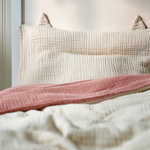 GULDVÄVARE 3-piece bedlinen set for cot, pale pink/beige, 60x120 cm