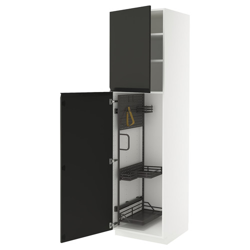 METOD High cabinet with cleaning interior, white/Upplöv matt anthracite, 60x60x220 cm
