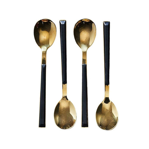 Set of 4 Dessert Spoons, gold/black