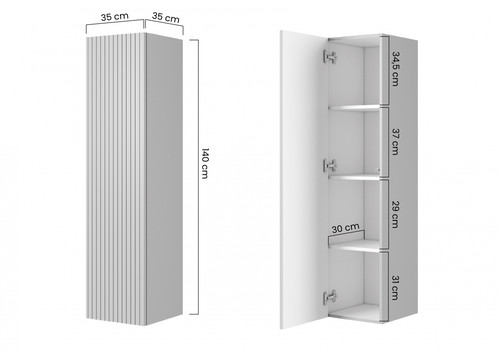 Bathroom Wall-mounted High Cabinet MDF Nicole 140cm, sage