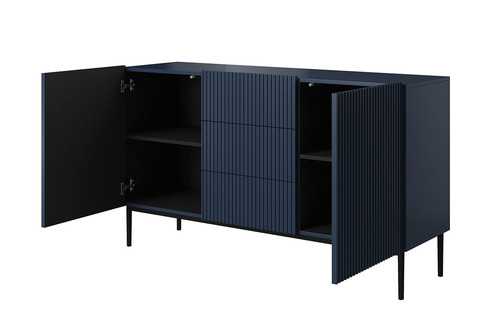 Cabinet with 2 Doors & 3 Drawers Nicole 150cm, dark blue/black legs
