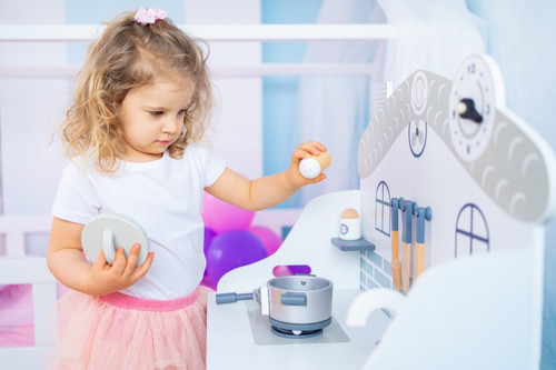 Wooden Kitchen Playset with Light & Accessories House, grey 3+