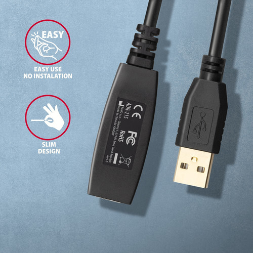 AXAGON USB Cable ADR-215 USB 2.0 A-M -> A-F act 15m