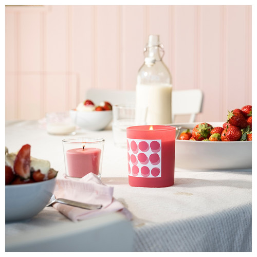 BLODBOK Scented candle in glass, Strawberry/bright pink, 45 hr