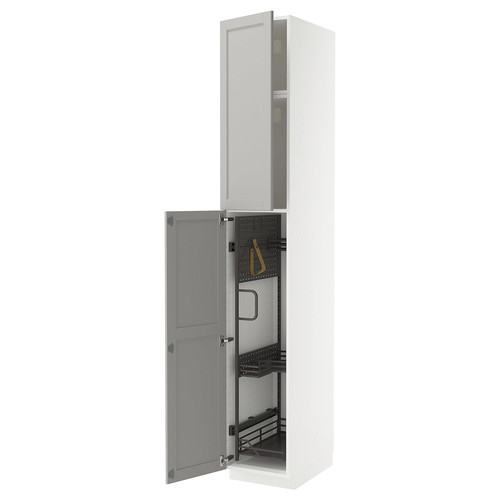 METOD High cabinet with cleaning interior, white/Lerhyttan light grey, 40x60x240 cm