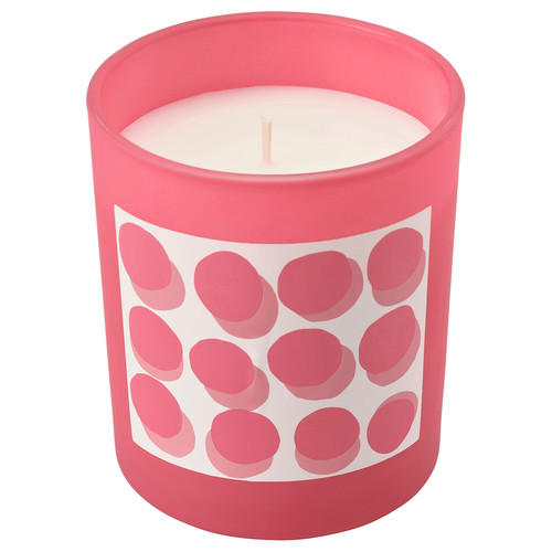 BLODBOK Scented candle in glass, Strawberry/bright pink, 45 hr