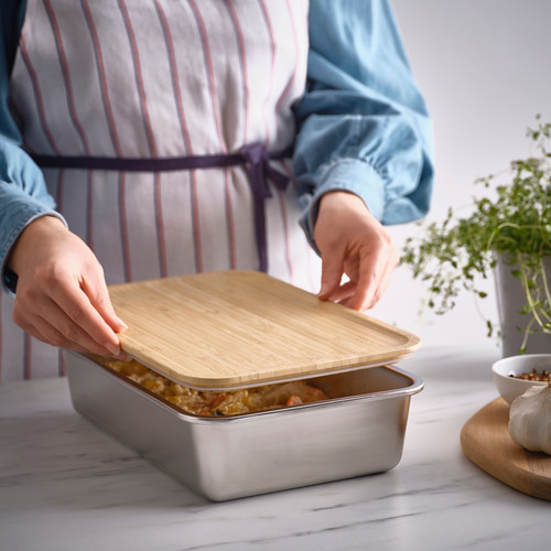 IKEA 365+ Food container with lid, large rectangular/stainless steel bamboo, 3 l