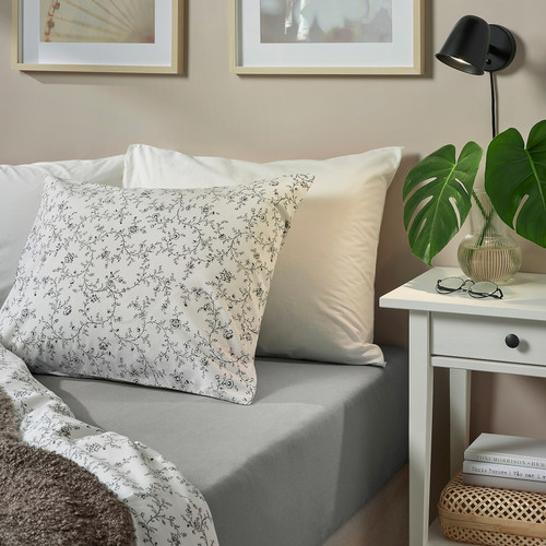 VÅRVIAL Fitted sheet, light grey, 120x200 cm