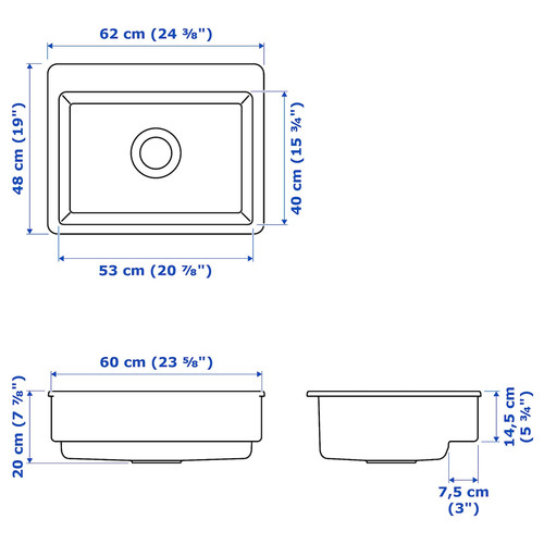 HAVSEN Sink bowl with visible front, white, 62x48 cm