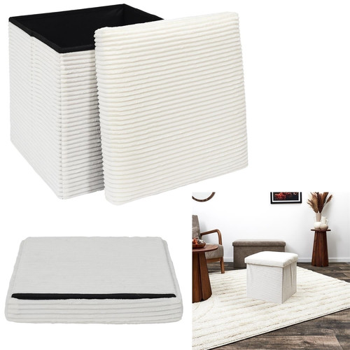 Folding Pouffe, corduroy, white