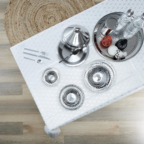 Tablecloth Geometric Dore 140x250cm, white/silver