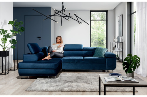 Corner sofa-bed Annabelle, left, dark blue