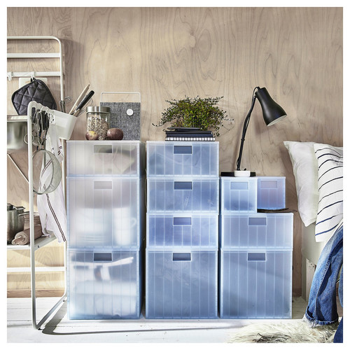 PANSARTAX Storage box with lid, transparent grey-blue, 33x33x33 cm